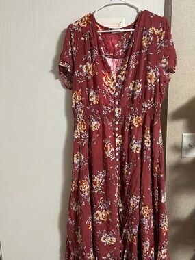 Floral Button-Front Maxi Dress in Burgundy
